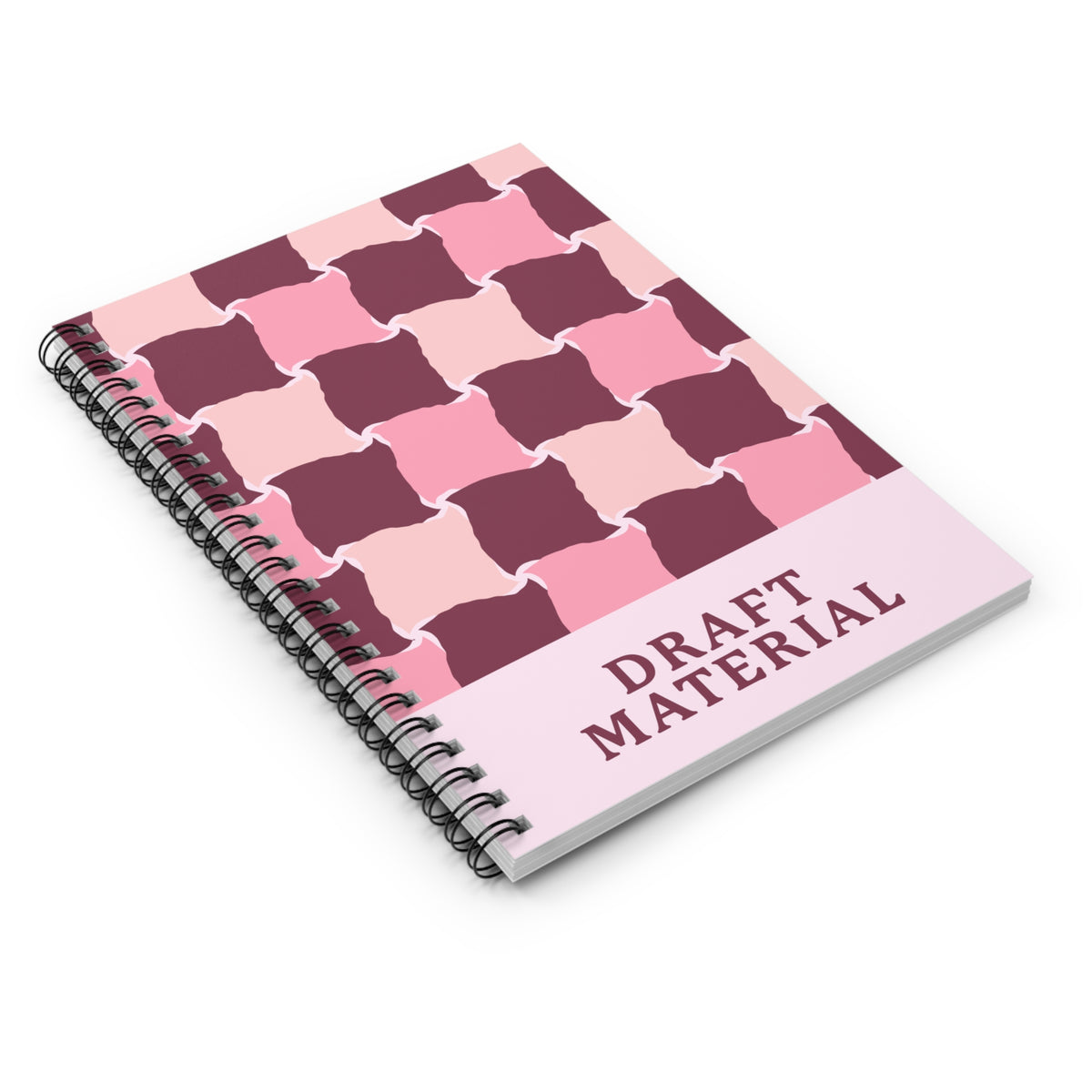 Draft Material Spiral Notebook — Pink Geo Pattern Ruled Journal