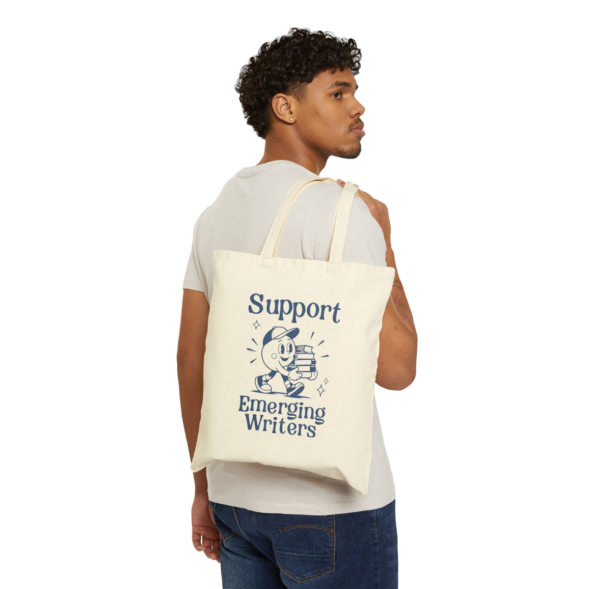 Support Emerging Writers Cotton Canvas Tote Bag — Blue