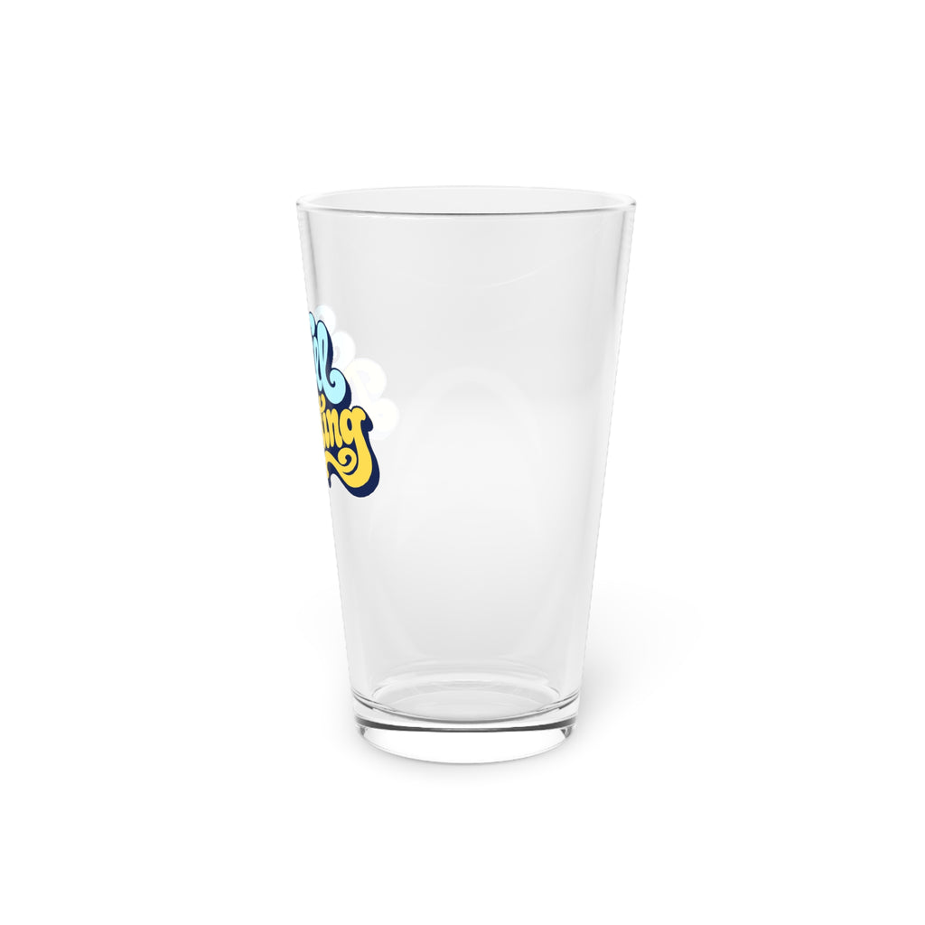 Still Drafting Pint Glass — 16oz Retro Script Beer Glass, Blue & Yellow