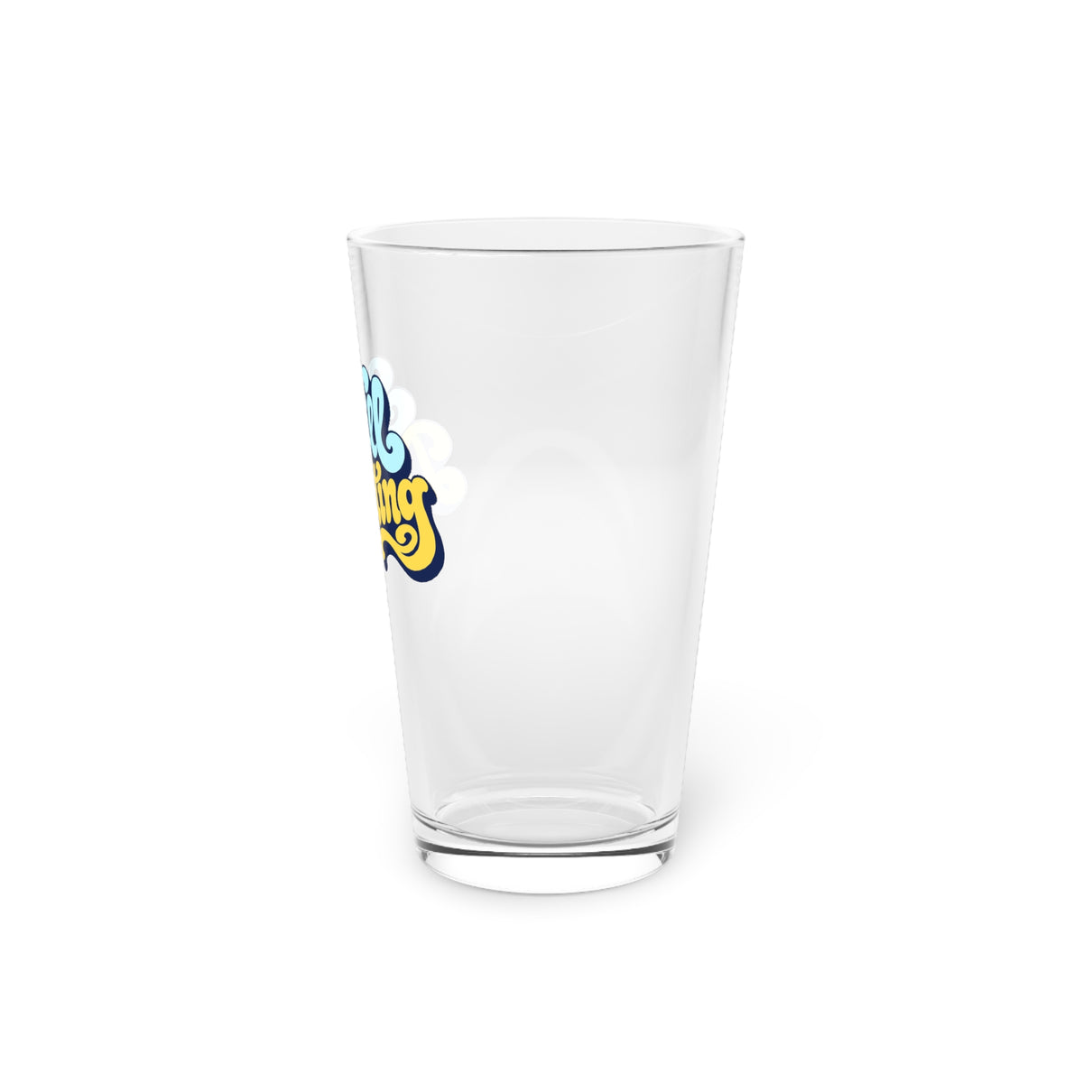 Still Drafting Pint Glass — 16oz Retro Script Beer Glass, Blue & Yellow