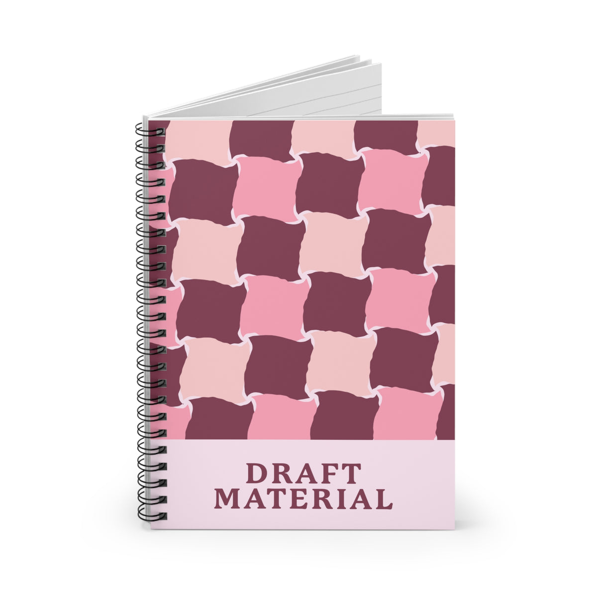 Draft Material Spiral Notebook — Pink Geo Pattern Ruled Journal
